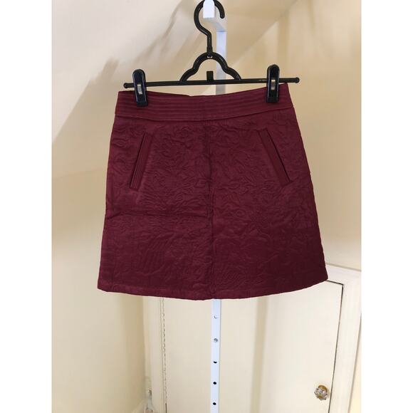 Anthropologie Maeve NWT Women's Beatrice Quilted Mini Skirt Burgundy 0 - Picture 6 of 11